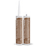 Two Kerakoll Silicone Color brown sealant tubes standing upright, one with nozzle attached and one with cap.