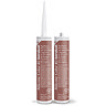 Two Kerakoll Silicone Color reddy-brown sealant tubes standing upright, one with nozzle attached and one with cap.