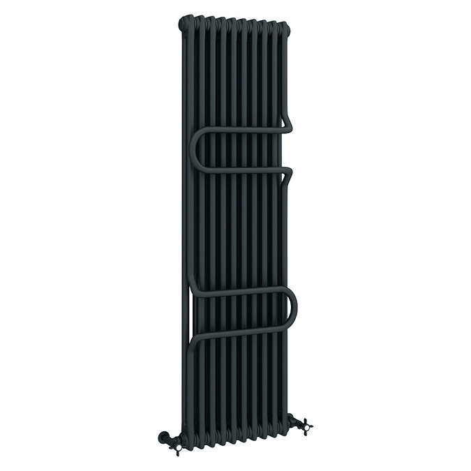 Keswick 1800 x 470 Cast Iron Style Traditional 2 Column Anthracite Radiator with Twin Towel Rails