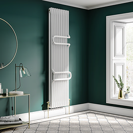 Keswick 1800 x 470 Cast Iron Style Traditional 2 Column White Radiator with Twin Towel Rails