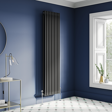 Keswick 1800 x 470mm Cast Iron Style Traditional 2 Column Matt Black Radiator