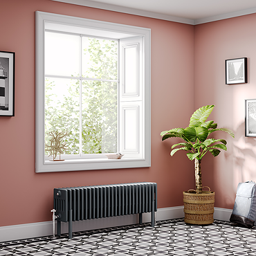 Keswick 300 x 1190mm Horizontal Radiator Anthracite 6 Column (26 Sections) with Feet