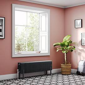 Keswick 300 x 1190mm Horizontal Radiator Anthracite 6 Column (26 Sections) with Feet