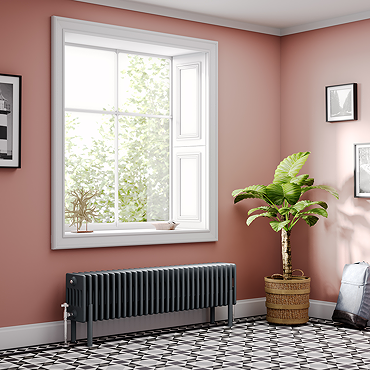 Keswick 300 x 1370mm Horizontal Radiator Anthracite 6 Column (30 Sections) with Feet