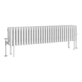 Keswick 300 x 1370mm Horizontal Radiator White 6 Column (30 Sections) with Feet