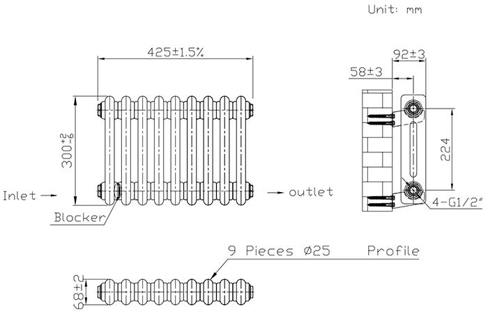 Keswick 300 x 425mm Horizontal Radiator White 2 Column