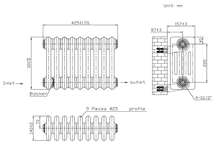 Keswick 300 x 425mm Horizontal Radiator White 4 Column