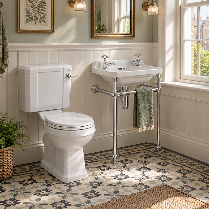 Keswick 4-Piece Traditional Cloakroom Bathroom Suite - Compact 2 Tap Hole Basin