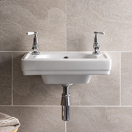 Keswick Wall Hung Cloakroom Basin (450mm Wide - 2 Tap Hole)