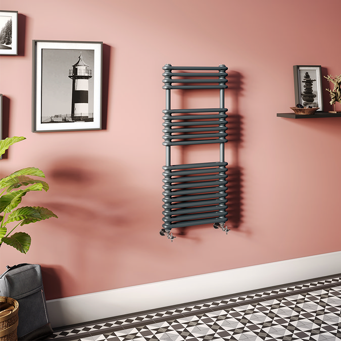 Keswick 500 x 1140 Cast Iron Style Traditional 2 Column Anthracite Towel Rail