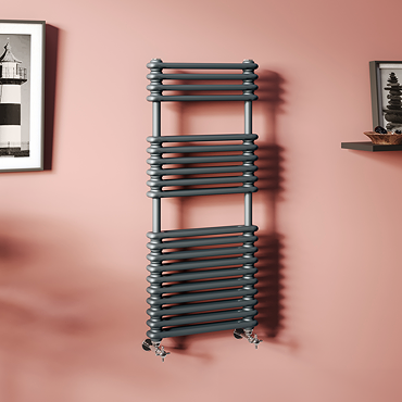 Keswick 500 x 1140 Cast Iron Style Traditional 2 Column Anthracite Towel Rail