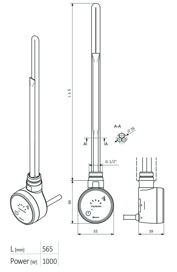 Keswick 600 x 1010mm Traditional Anthracite Electric Only 2 Column Radiator with Bluetooth Thermostatic Element