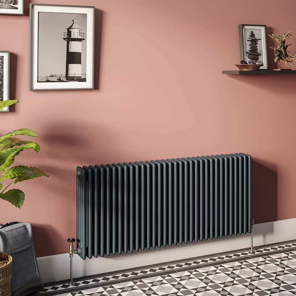 Keswick 600 x 1355mm Cast Iron Style Traditional 4 Column Anthracite ...