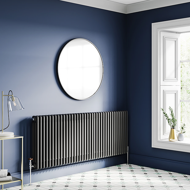 Keswick 600 x 1550mm Cast Iron Style Traditional 3 Column Matt Black  Radiator | Victorian Plumbing UK