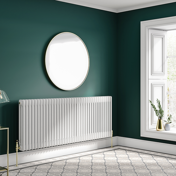 Keswick 600 x 1595mm Cast Iron Style Traditional 3 Column White Radiator |  Victorian Plumbing UK