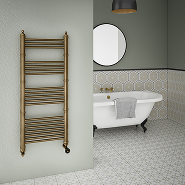 Keswick Antique Brass Traditional 500 x 1200mm Heated Towel Rail