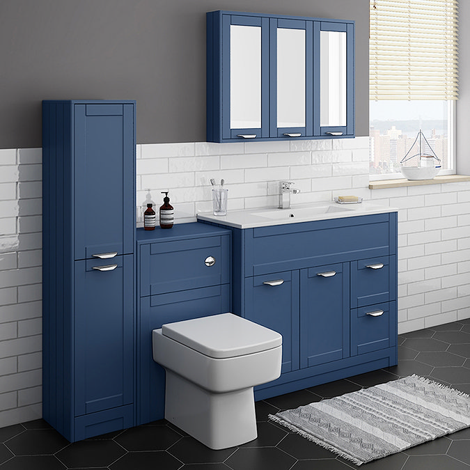 Keswick Blue 1015mm Sink Vanity Unit, Tall Boy + Toilet Package Large Image