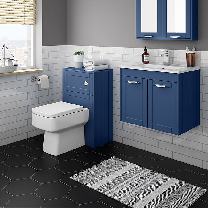 Keswick Blue Wall Hung 2-Door Vanity Unit + Toilet Package Large Image