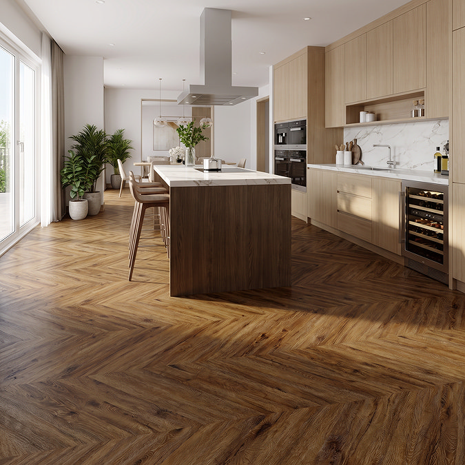 Keswick Chevron Style Dark Oak Waterproof Luxury Vinyl Plank Flooring - 680 x 127mm (Pack of 10)