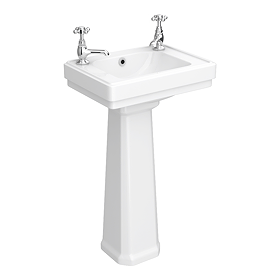 Keswick Cloakroom Basin with Full Pedestal (2 Tap Hole - 515mm Wide)