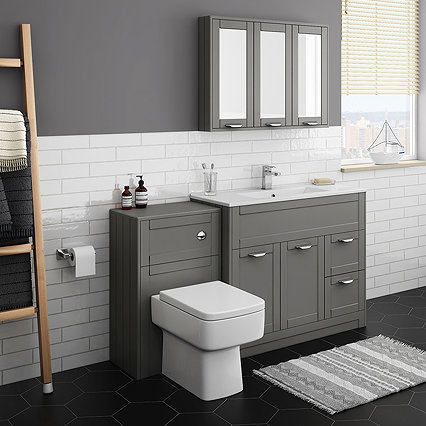 Keswick Grey 1015mm Sink Vanity Unit + Toilet Package Large Image