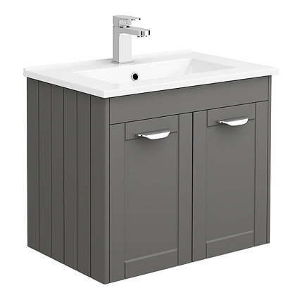 Keswick Grey 620mm Traditional Wall Hung 2 Door Vanity Unit Large Image