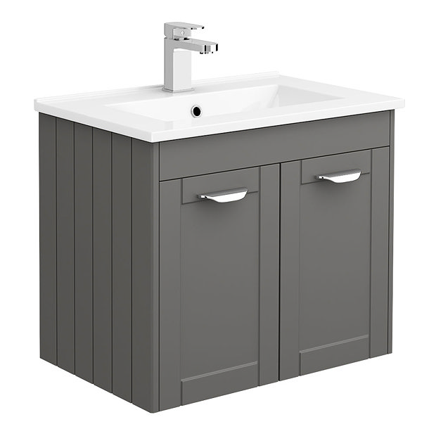 Keswick Grey 620mm Traditional Wall Hung 2 Door Vanity Unit Victorian