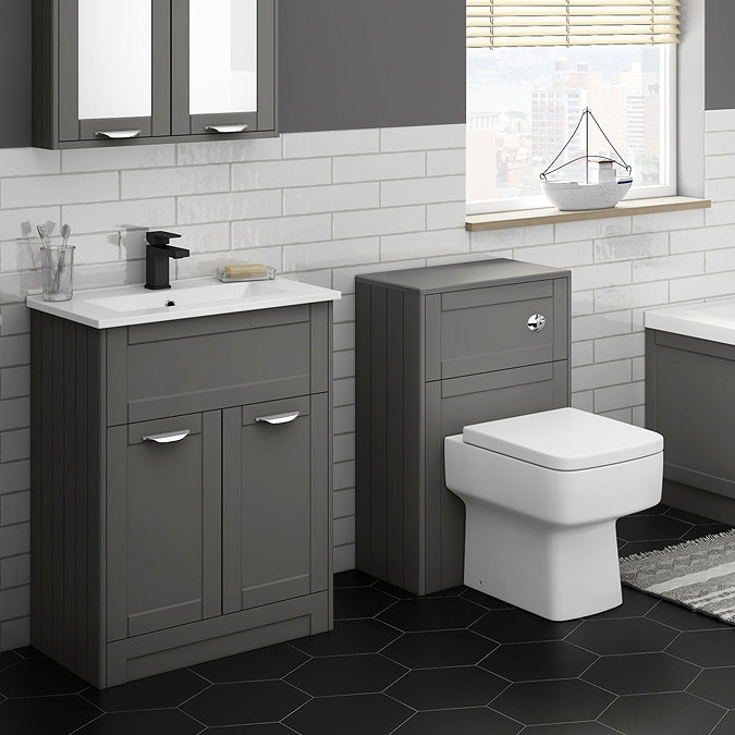 Keswick Grey Sink Vanity Unit + Toilet Package Large Image