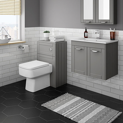 Keswick Grey Wall Hung 2-Door Vanity Unit + Toilet Package Large Image