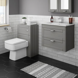Keswick Grey Wall Hung 2-Drawer Vanity Unit + Toilet Package Medium Image