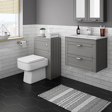Keswick Grey Wall Hung 2-Drawer Vanity Unit + Toilet Package  Profile Large Image