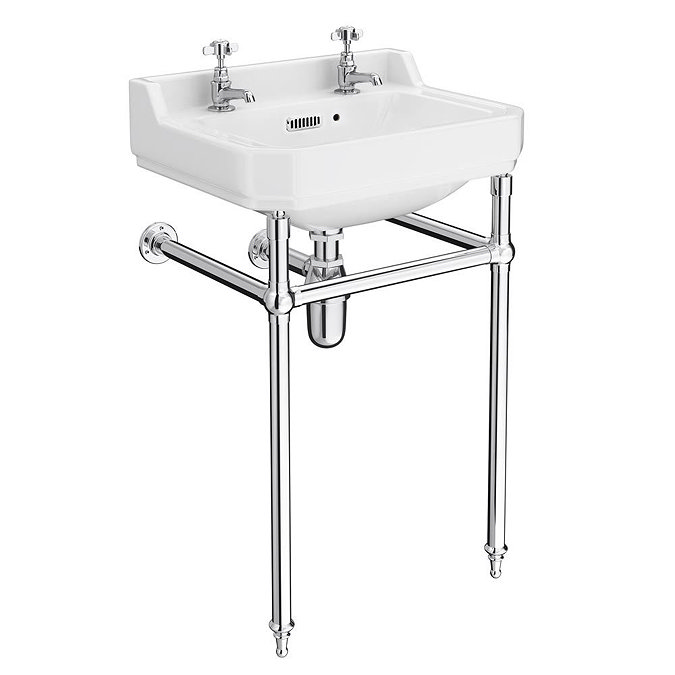 Keswick Traditional 560mm Basin & Chrome Wash Stand 2 Tap Hole