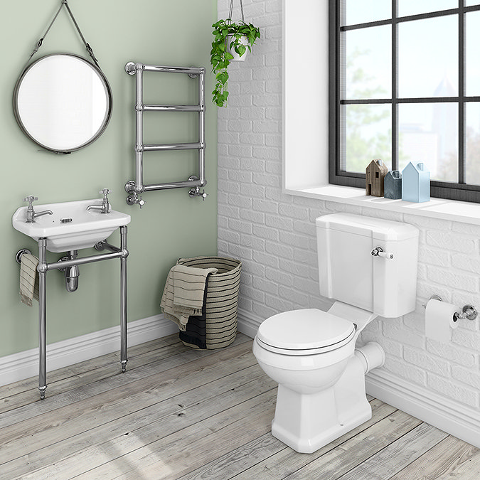 Keswick Traditional 515mm Cloakroom Basin 2TH & Chrome Wash Stand  In Bathroom Large Image