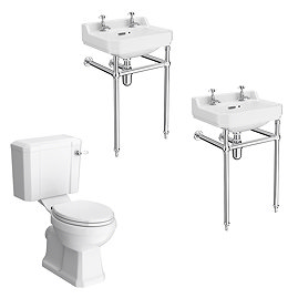 Keswick Traditional Double Basin En-Suite Bathroom Suite (Soft-Close Seat – 2 x 560mm 2TH Basins)
