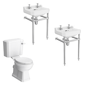 Keswick Traditional Double Basin En-Suite Bathroom Suite (Soft-Close Seat – 2 x 560mm 2TH Basins)