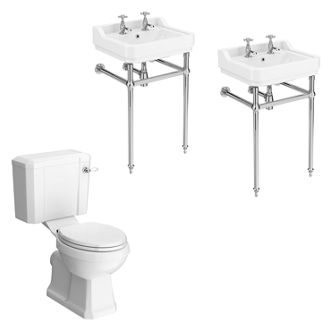 Keswick Traditional Double Basin En-Suite Bathroom Suite (Soft-Close Seat – 2 x 560mm 2TH Basins)