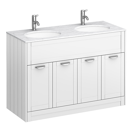 Keswick White 1200 Double Basin Vanity Unit with White Marble Basin Top