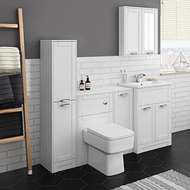 Keswick White Sink Vanity Unit, Storage Unit, Tall Boy + Toilet Package Medium Image
