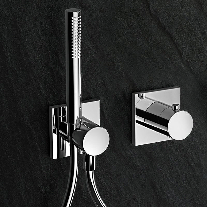 Keuco Ixmo Square Thermostatic Shower System with Head + Handset - Chrome  Feature Large Image