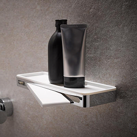 Keuco Plan Shower Basket with Integrated Squeegee - Chrome/White Large Image