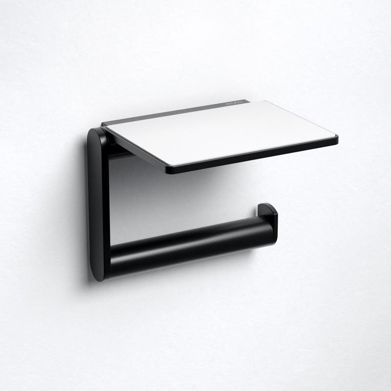 Keuco Plan Toilet Roll Holder with Shelf - Black Profile Large Image