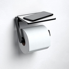 Keuco Plan Toilet Roll Holder with Shelf - Black Medium Image