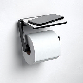 Keuco Plan Toilet Roll Holder with Shelf - Black Large Image