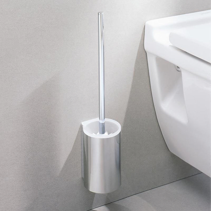 Keuco Plan Wall Mounted Toilet Brush & Holder - Chrome/White Large Image