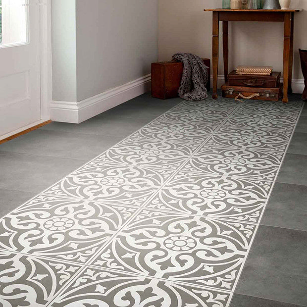 Kingsbridge Grey Patterned Floor Tiles - 331 x 331mm Large Image
