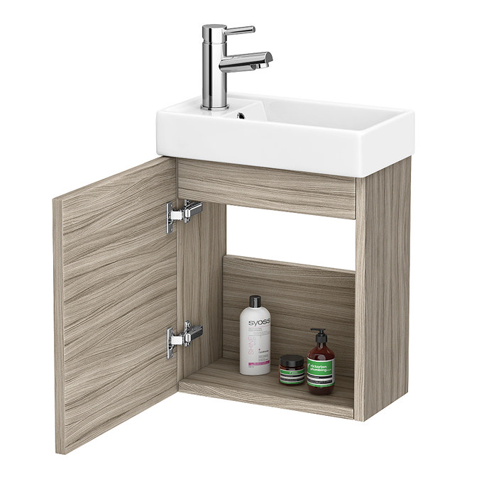 Milan W400 x D222mm Driftwood Effect Compact Wall Hung Basin Unit Standard Large Image