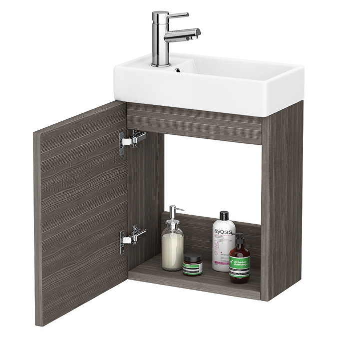 Milan W400 x D222mm Grey Avola Effect Compact Wall Hung Basin Unit  Standard Large Image