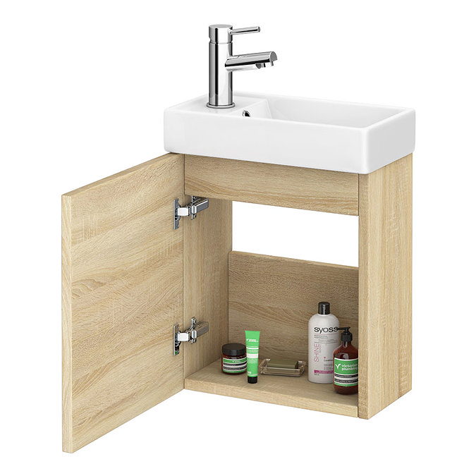 Milan W400 x D222mm Natural Oak Effect Compact Wall Hung Basin Unit Standard Large Image