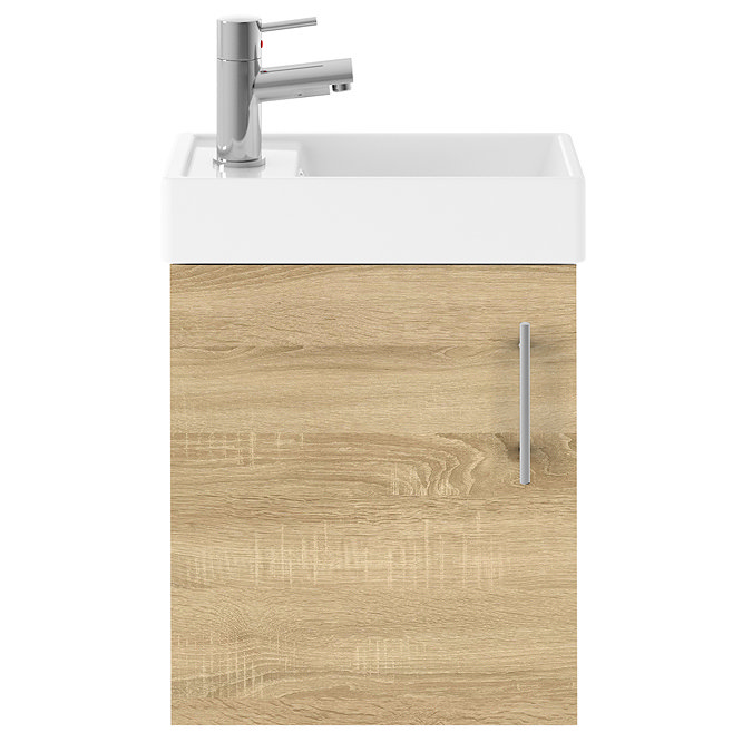 Milan W400 x D222mm Natural Oak Effect Compact Wall Hung Basin Unit Feature Large Image