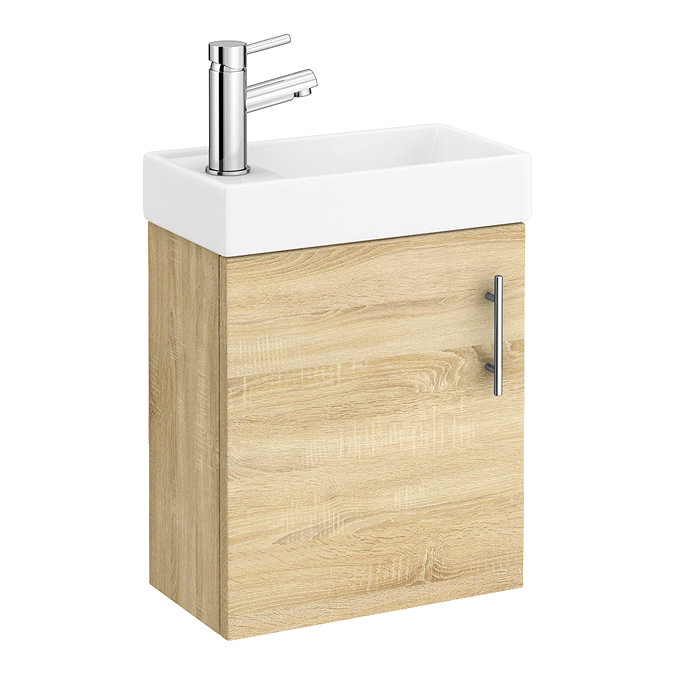 Milan W400 x D222mm Natural Oak Effect Compact Wall Hung Basin Unit Large Image